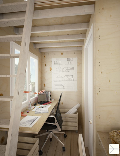 nhà gỗ siêu nhỏ, căn hộ cho người độc thân, nhà ốp gỗ, không gian sống