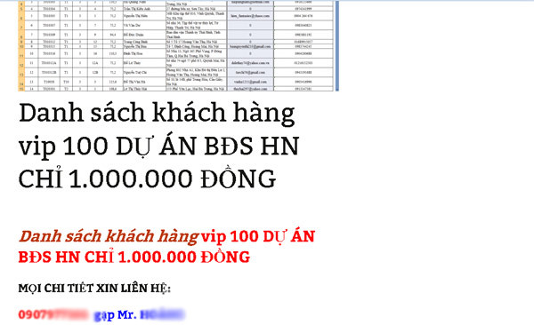 rao bán các danh sách khách hàng, số điện thoại VIP, thông tin cá nhân, database khách hàng tiềm năng, danh tính, địa chỉ, số điện thoại