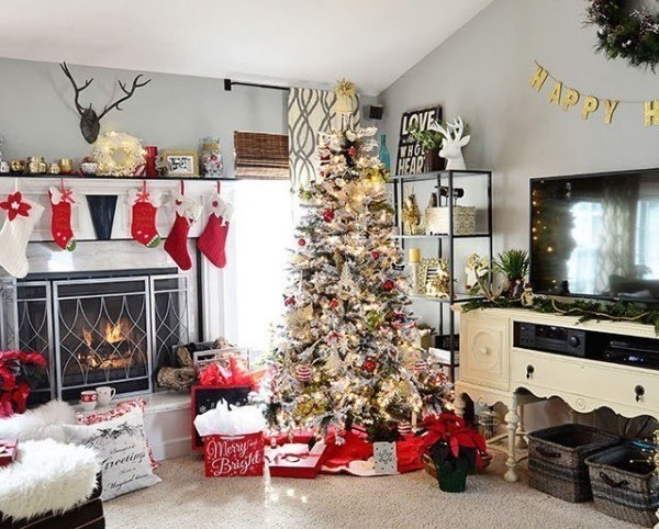 trang trí phòng khách, trang trí nhà đón Giáng sinh, ông già Noel, cây thông Noel