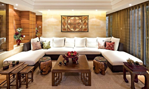 trang trí phòng khách, thiết kế phòng khách, phòng khách theo phong cách Á đông