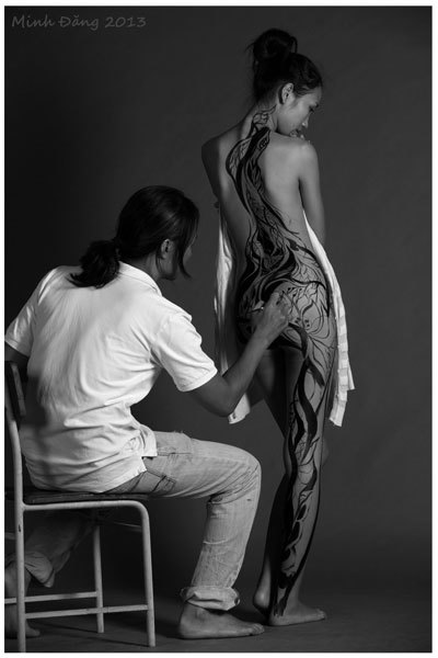 Thy Na, body painting, vẽ cơ thể, khỏa thân