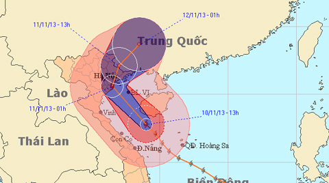 Bão Haiyan, vào Thái Bình - Hải Phòng, mạnh cấp 10