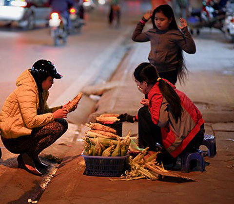 ngô nướng, mùa đông, quà vặt