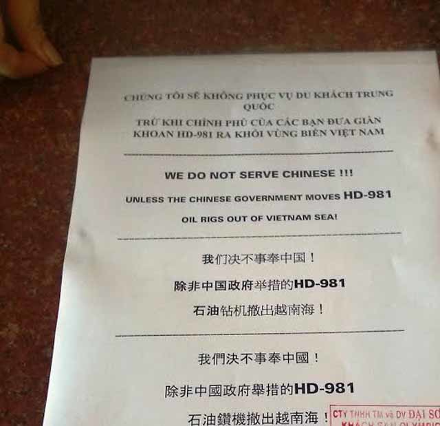 Một khách sạn ở Nha Trang nói không với khách Trung Quốc