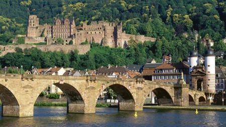 đức, du lịch, lãng mạn, Heidelberg, cổ xưa, cầu, sông