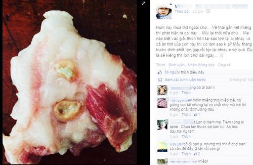 Miếng thịt mưng mủ được độc giả chia sẻ lên trang Facebook