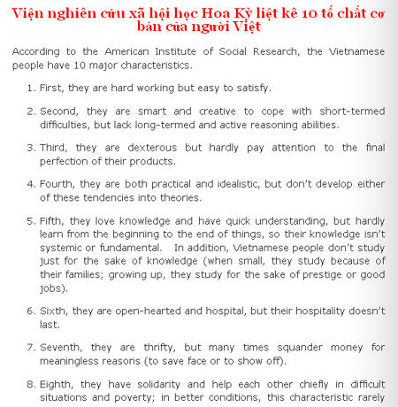 Ai lên danh sách “10 tố chất cơ bản của người Việt”?