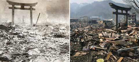 So sánh Hiroshima xưa và động đất ngày nay