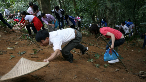 Cảnh liều lĩnh leo núi ngày khai hội Đền Hùng