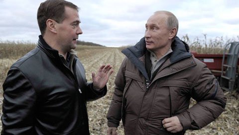 Xem Medvedev-Putin thu hoạch ngô