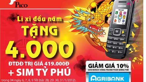 Pico lì xì 4000 điện thoại di động kèm sim tỷ phú