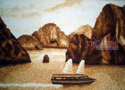 Mê đắm tranh vẽ bằng hạt gạo