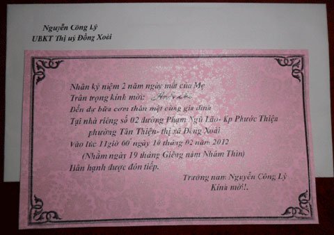 Thiệp mời Lễ giỗ 100 ngày Mẹ và con Trai anh chị Dương Bông | ami65vn