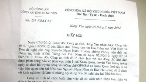 Công an Hưng Yên mời VOV làm việc vụ 2 nhà báo