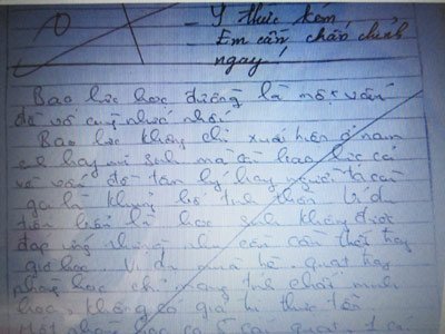 Bài văn điểm 0 và lời phê của giáo viên