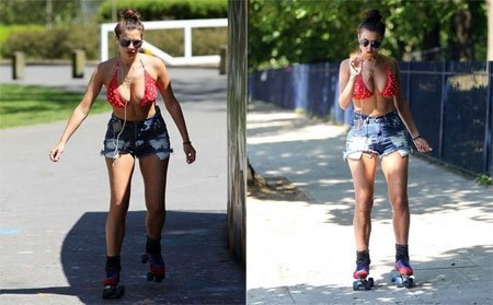 Imogen Thomas mặc mát mẻ đi trượt patin