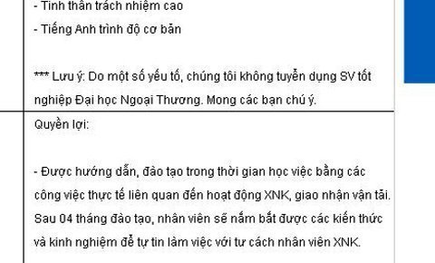 Nhà tuyển dụng nói không với sinh viên Ngoại thương?