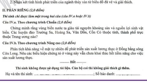 Trường Sa, Hoàng Sa 'tái xuất' trong đề thi Địa lý