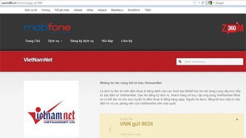Đọc VietNamNet trên di động được miễn phí 3G MobiFone