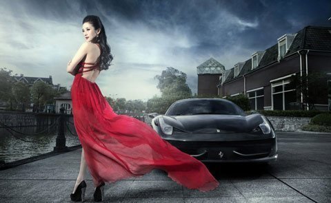 Người đẹp thướt tha bên siêu xe