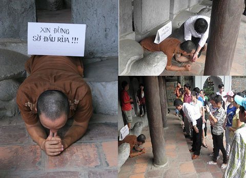 Nữ sinh khoe dáng trên đầu rùa gây bức xúc