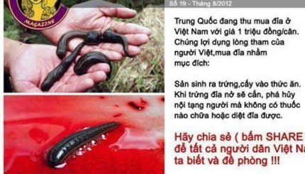 Rộ tin đồn cấy trứng đỉa vào thức ăn hại người