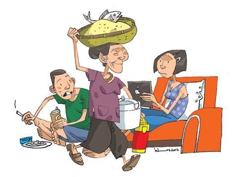 Mẹ già gánh việc ôsin