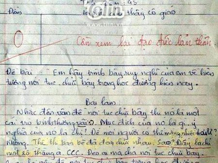Choáng với bài văn tục tĩu của học sinh lớp 12