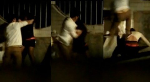 Đánh bạn gái dã man bên đường