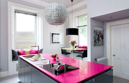 phòng bếp màu hồng