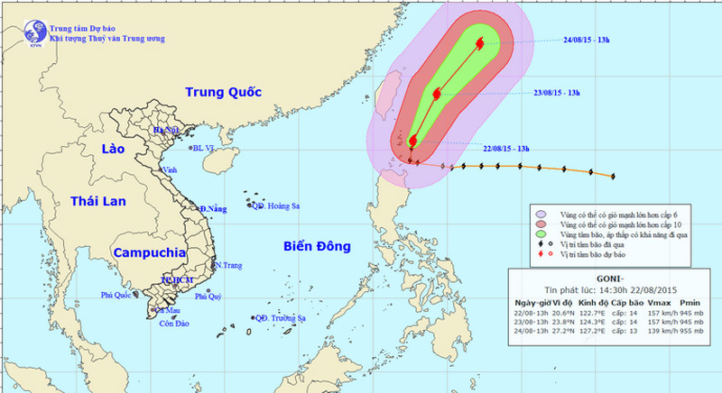 Siêu bão Goni không còn khả năng đi vào biển Đông