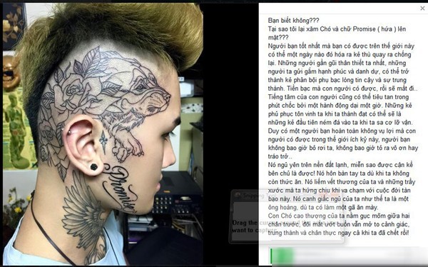 9X khiến Facebook 'dậy sóng' vì xăm hình chó lên mặt để phản đối ăn thịt chó