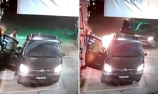 Ôtô bốc cháy tại trạm xăng vì tài xế quên tắt máy