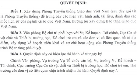 Thành lập Phòng truyền thống Giáo dục Việt Nam