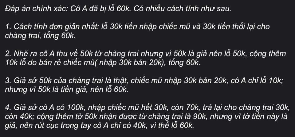 Đáp án bài toán '100 người giải, 99 người sai'