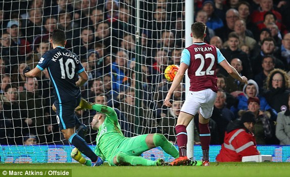 Aguero tỏa sáng, Man City chật vật hòa West Ham