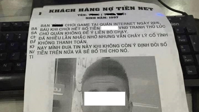 Thanh niên nợ tiền net bị chủ quán in tờ rơi thông báo truy tìm