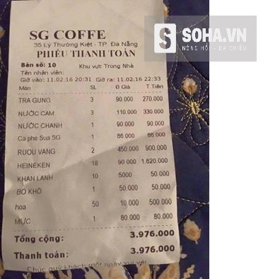 Sự thật về hóa đơn uống cà phê hết 4 triệu ở Đà Nẵng