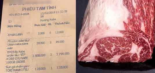 Tranh cãi hóa đơn 2 lạng bò Kobe giá 3,7 triệu đồng