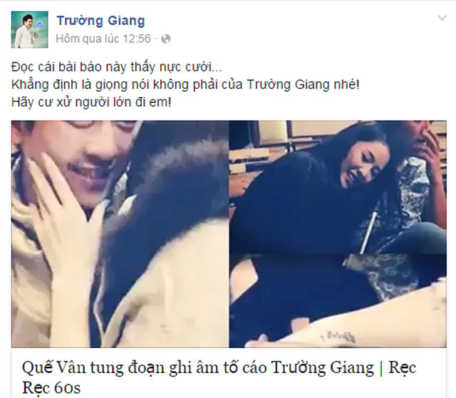 Quế Vân dọa tung video phản bác lời Trường Giang