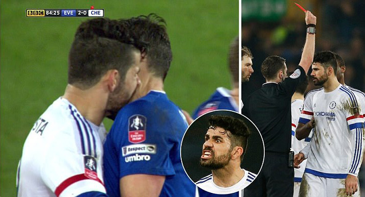 Costa nhận thẻ đỏ vì