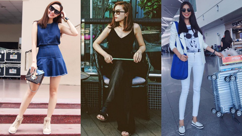 Kỳ Duyên mặc áo hai dây, quần “bà già” dạo phố