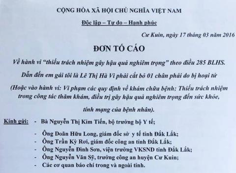 Nữ sinh bị cưa chân: Gia đình tố cáo 5 cán bộ y tế