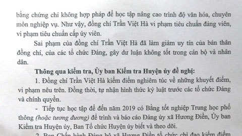 Cách chức chủ tịch xã vì lý lịch thiếu trung thực