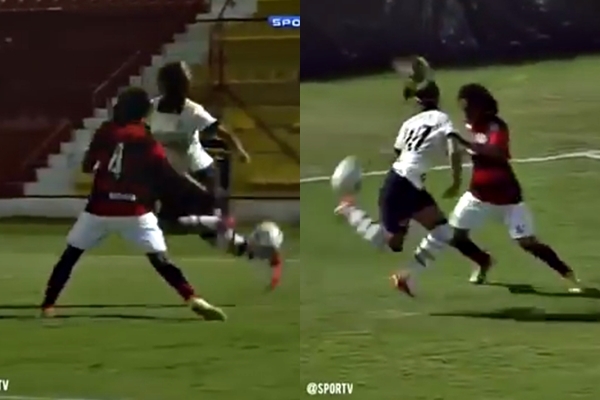 Nữ cầu thủ gắp bóng cầu vồng qua đầu đối phương