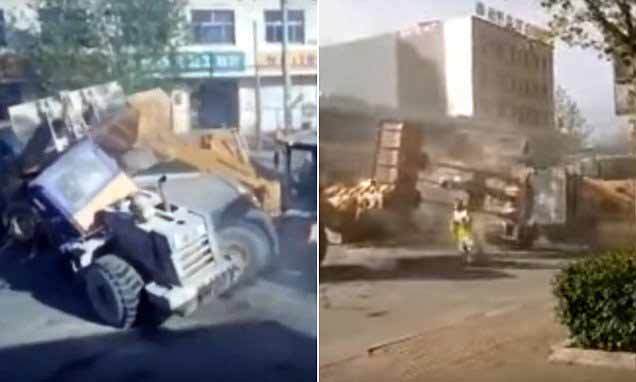 Hỗn chiến bằng máy xúc như trong phim