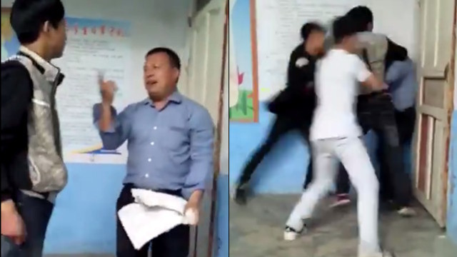 Học sinh TQ đánh thầy giáo túi bụi trong lớp học