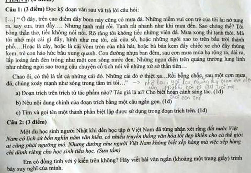 'DHS Nhật nhận xét người Việt không biết xếp hàng' vào đề thi trò lớp 9