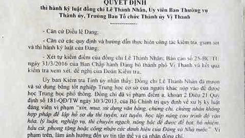 Cảnh cáo Trưởng Ban Tổ chức Thành ủy mượn bằng