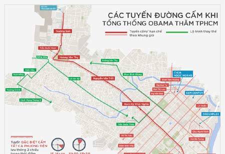 Sơ đồ cấm đường đón Tổng thống Obama đến Sài Gòn